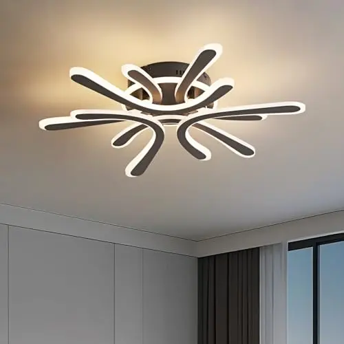 Deckenleuchte Wohnzimmer 40W Blume-Design, Dimmbar, 2800-6000K, Fernbedienung, Modern, Schwarz