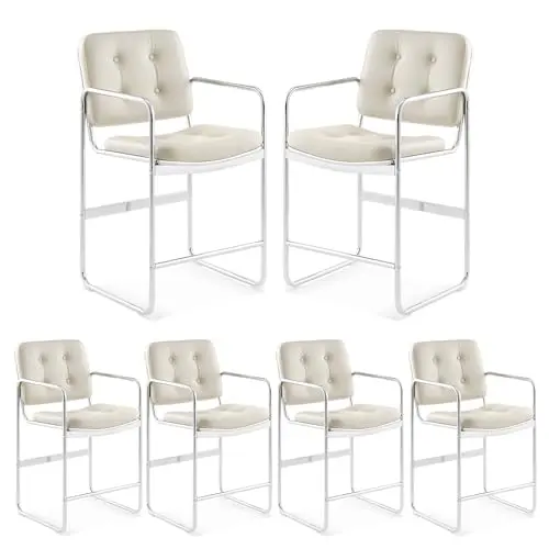 COLAMY Essstuhl-Set 6er, Gepolsterte PU-Lederstühle mit Metallbeinen, Beige