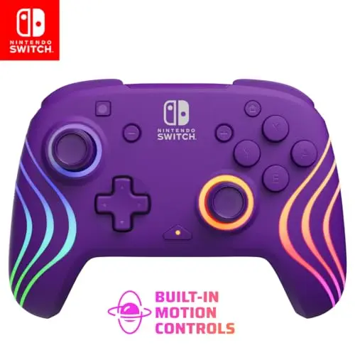 Afterglow Wave Wireless Pro Controller für Nintendo Switch, OLED-Modell, 8 RGB-Beleuchtungszonen, 30 Fuß Reichweite, 20 Std. Akku, Lila
