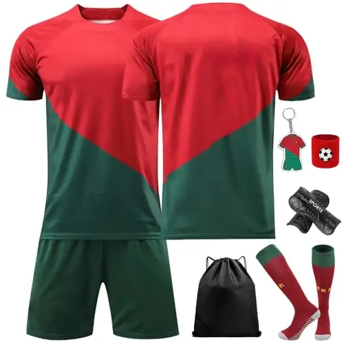 Fußballtrikot Set für Kinder, No.7 mit T-Shirt, Shorts und Schienbeinschonern