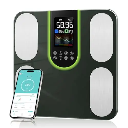 Körperfettwaage mit BIA-Technologie, 20 Messwerte, bis 180kg, grün