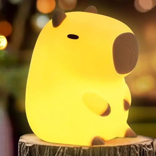FAMIDUO Capybara Nachtlicht für Kinder - weiche LED Lampe mit Touch-Schalter, dimmbar, aus Silikon, Zimmer Deko
