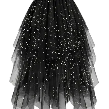 Hanpceirs Damen Tüllrock A-Linie Midi Unregelmäßiger Tutu Schwarz