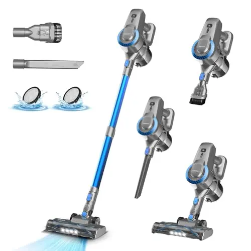 Akku Staubsauger Kabellos, 25000Pa, 50 Min Laufzeit, Leicht und Selbststehend, Ideal für Teppiche und Hartböden