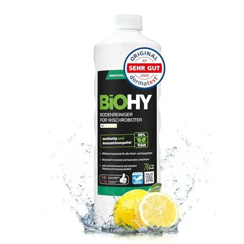 BiOHY Bodenreiniger für Wischroboter, 1l – Konzentrat für alle Nass- und Saugroboter, streifenfrei & schaumarm
