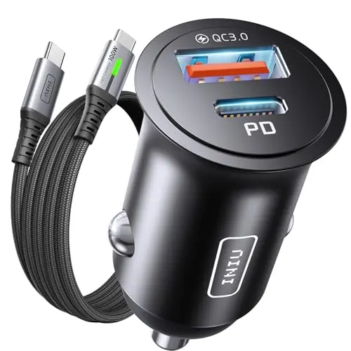 INIU 60W USB C Auto Ladegerät mit 1m Kabel für iPhone 16 Pro Max, 15 und Samsung S25 Ultra