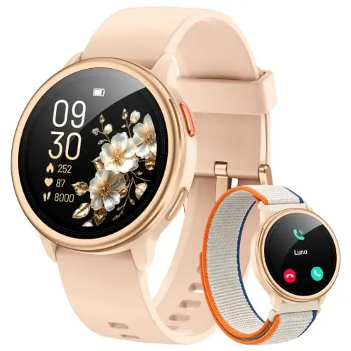 Smartwatch Damen Rund 1.27" mit Telefon, WhatsApp, Puls, Schlafmonitor, Schrittzähler, 120+ Sportmodi, 3ATM Wasserfest, Fitnessuhr für Samsung, iOS, Android