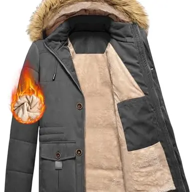 Nadeer Herren Winterjacke mit abnehmbarer Kapuze - Gefütterter Parka für Outdoor (Grau, L)