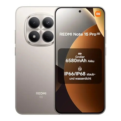XIAOMI Redmi Note 15 Pro 5G Smartphone (8+512 GB) – 200 MP Kamera, 6,83" AMOLED, 6580 mAh Akku, IP66/IP68, Titanium