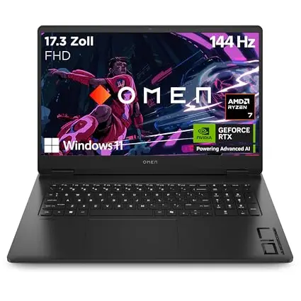 HP Omen Gaming Laptop 17,3 Zoll Full HD, AMD Ryzen 7, 16GB RAM, 512GB SSD, NVIDIA RTX 4060, Windows 11