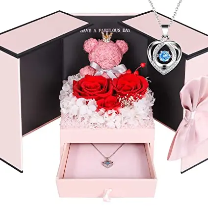 ADDWel Ewige Rose mit Herz Halskette - Konservierte Infinity Rose Box, Romantisches Geschenk für Frauen zum Valentinstag, Weihnachten & Geburtstag