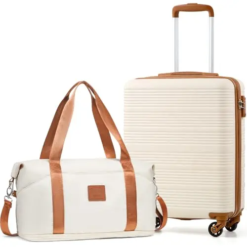 COOLIFE Handgepäckset: Koffer 55x40x20 cm & Reisetasche 45x36x20 cm für Ryanair & Easyjet mit 4 Silent Rädern