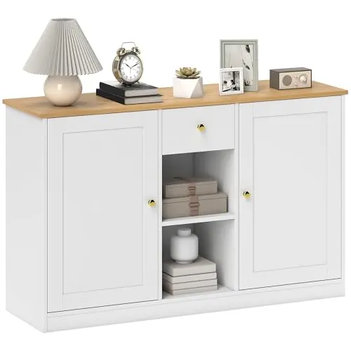 HOMCOM Sideboard mit Schublade und 2 Offenen Ablagen, 120 x 35 x 75 cm, Weiß