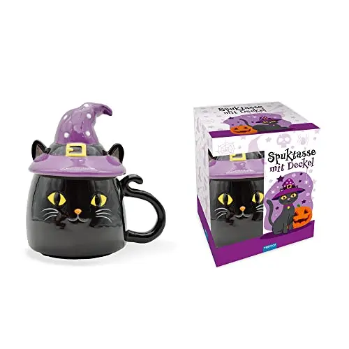 Trötsch Spuktasse Katze mit Deckel für Halloween – Kaffeetasse Teetasse Geschenkidee