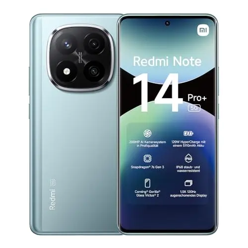 XIAOMI Redmi Note 14 Pro+ 5G Smartphone, 8GB + 256GB, Blue, 200MP Kamera, IP68, 120W HyperCharge
