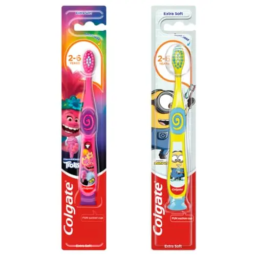 Colgate Smiles Zahnbürste für Kinder 2–6 Jahre, extra sanft, 1 Stück mit Saugnapf
