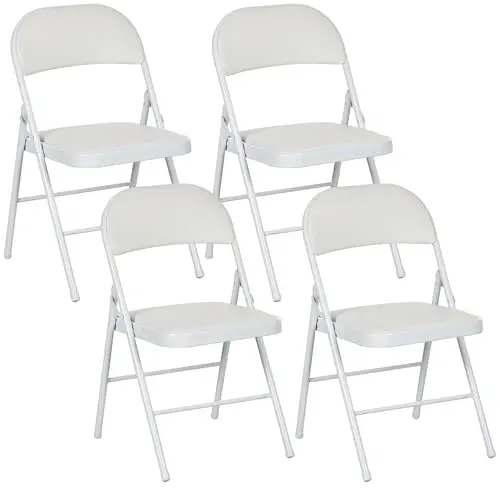 HOMCOM 4er-Set Klappstühle, Tragbare Faltstühle mit Kissen für Büro und Wartezimmer, Weiß