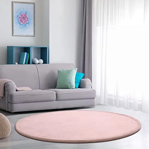 Paco Home Kinderteppich Rund 80 cm - Weiche, rutschfeste Krabbelmatte für Jungen und Mädchen in Pink