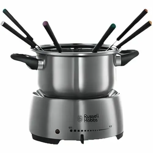 Russell Hobbs Fiesta Fondue Set – Elektrofondue für Käse, Schokolade oder Öl mit 6 Gabeln und 1,2 l Edelstahl-Topf