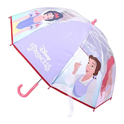 Cerdá Disney Prinzessin Transparente Kinderregenschirm - Manuelle Öffnung, Windschutz - Lila, Lizenzierte Ware