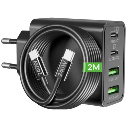 65W USB C Ladegerät, 4-Port Schnellladegerät für MacBook Pro/Air, iPad, iPhone 15/16/17, Samsung S24/S25, Dell HP Chromebook