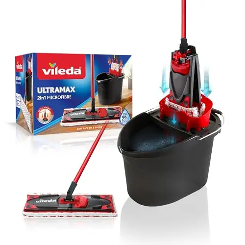 Vileda Ultramax 2in1 Bodenwischer Set mit Eimer und Mikrofaserbezug für alle Hartböden