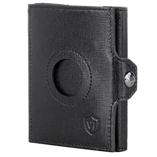 VON HEESEN Slim Wallet mit RFID-Schutz - Echtleder Geldbörse für Herren - Mini Kreditkartenetui (Saffiano Schwarz)