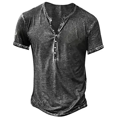 NEMXCE Herren Kurzarm Henley Shirt Vintage Freizeithemd V-Ausschnitt Slim Fit
