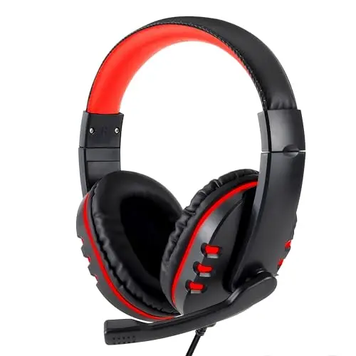 Retoo Gaming Headset mit Mikrofon für PS4, PS5, PC und Xbox – Kabelgebunden, Schwarz-Rot