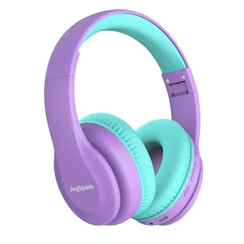 JoySpark Bluetooth Kids-Kopfhörer, kabellos, Over-Ear, 85/94dB Lautstärke, 60 Std. Akku, Bluetooth 5.3, Mikrofon, Lila