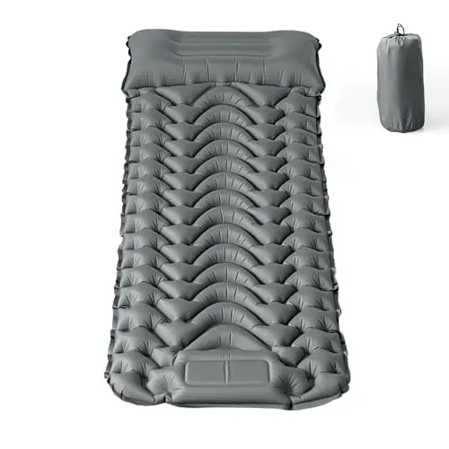 Isomatte Camping mit Fußpumpe, 8 cm Dicke, Wasserdicht & Reißfest, Ultraleicht, Grau, 193 x 68 cm