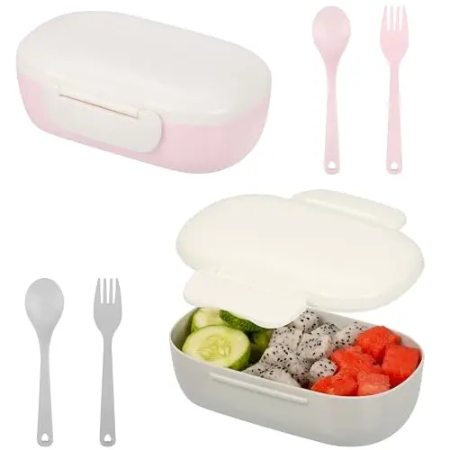 BELLE VOUS 2er Set Brotdose Pink und Grau - 400ml Lunchbox für Schule, Arbeit & Ausflüge