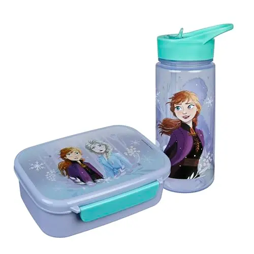 Scooli Disney Frozen Kindergeschirrset - Brotdose und Trinkflasche für Kinder ab 4 Jahren - BPA-frei