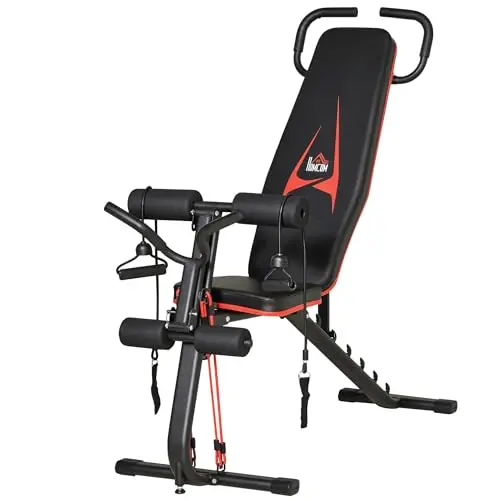 HOMCOM verstellbare Hantelbank mit Sit Up-Funktion für Heimtraining, bis 150 kg, Schwarz-Rot