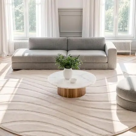 ROHATIM Runder Teppich Beige Ø 80 cm mit Wellen-Relief, weich und rutschfest, ideal für Kinderzimmer oder Leseecke