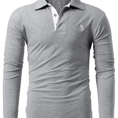 GLESTORE Herren Langarm Poloshirt Dunkelgrau Größe M