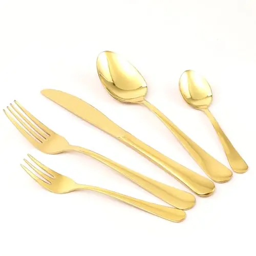 TANTOMI 30-teiliges Edelstahl-Besteck Set für 6 Personen, spülmaschinenfest, Gold