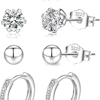 LOUMILEO Ohrstecker 925 Silber Set - 4 Paar Damen Ohrringe mit Cubic Zirkonia