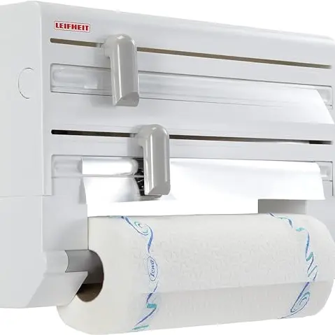 Leifheit Wandrollenhalter Parat ComfortLine für 3 Rollen, Küchenrollenhalter mit Folienschneider, 49 x 41 x 28.5 cm