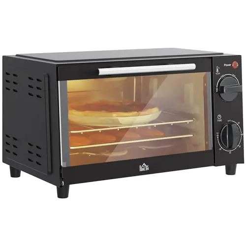 HOMCOM 9L Minibackofen mit Grillrost und Backblech, 750W, Edelstahl, Schwarz