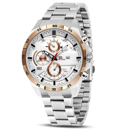Offcup Herren Uhr Herren Analog Quarz Chronograph, wasserdichtes Edelstahlarmband, mit Datum, Casual Business, klassische elegante Geschenk