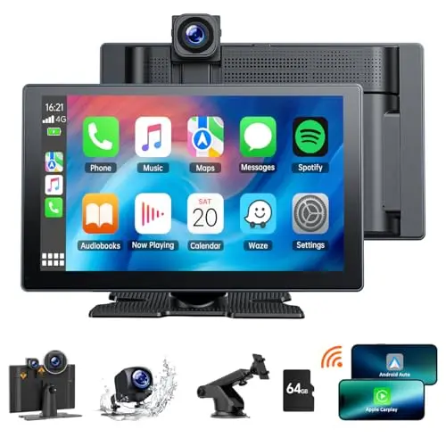 Volam 9 Zoll Wireless Apple Carplay Display - Tragbares Autoradio mit Dashcam, Rückfahrkamera und GPS
