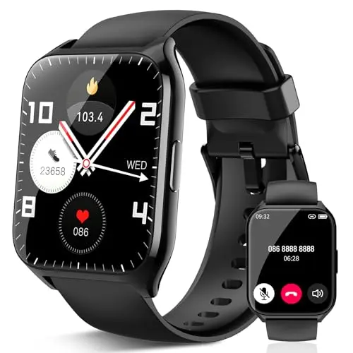 aycy Smartwatch für Damen und Herren, Fitnessuhr mit 1.85" Touchscreen, wasserdicht, Schrittzähler, Schlafmonitor, Schwarz