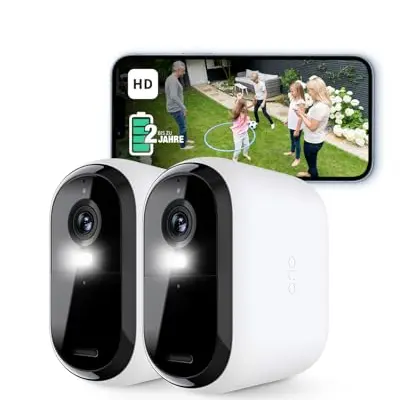 Arlo Essential 2 HD Überwachungskamera Außen, Kabellos, 1080p, Nachtsicht, Bewegungsmelder, 2 Kameras, Weiß