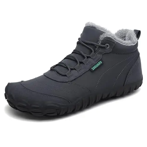 SAGUARO Barfußschuhe Herren & Damen Winterstiefel gefüttert wasserabweisend in Dunkelgrau, EU Gr. 46