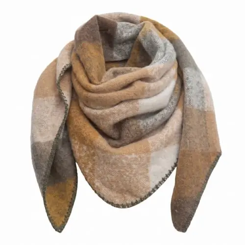 Lykofudi Damen Schal, Übergroß Web Dreieck Winterschal mit buntem Karo Muster, warmer weicher Strickschal, kariert, 200×83 cm