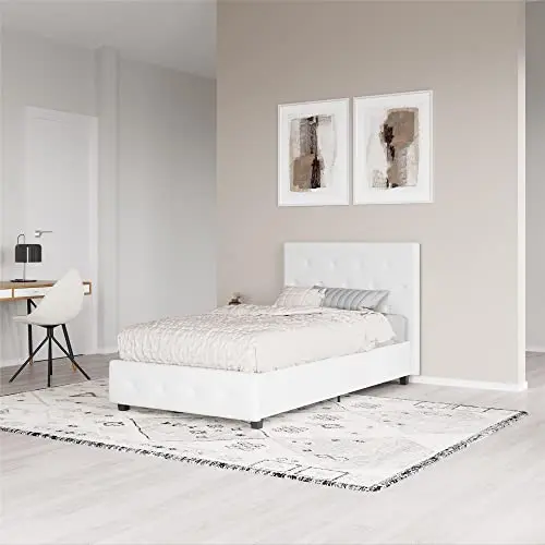DHP Dakota Upholstered Platform Bed in White - Single
