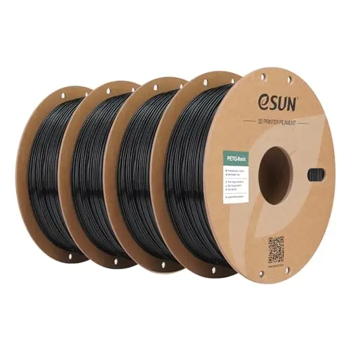 eSUN PETG Filament 1,75mm, 1kg pro Rolle, 4 Rollen, Schwarz, Hoch Zähigkeit für 3D-Drucker
