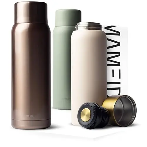 MAMEIDO 1 l Thermoskanne mit Becher - Isolierkanne für Kaffee & Tee unterwegs (Rosé Quartz)