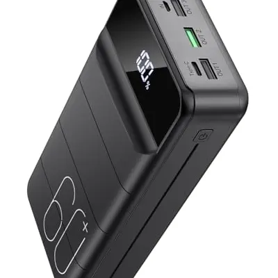 PDBEST Powerbank 60000mAh - USB-C Schnellladegerät, 4 Ausgänge, kompatibel mit iPhone, Android, Tablets - Schwarz